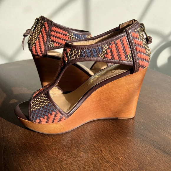 ROWEN Womens Woven Red & Blue Wedge Sandals Size‎ 6 With Back Zipper Closure - Picture 6 of 8